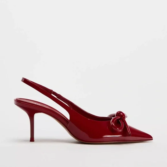 Zara Patent Red Bow Kitten Heels 40 - Picture 2 of 4